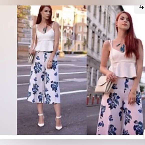 H&M FLORAL PATTERN CULOTTES SIZE 8 SIDE ZIPPER TWO SIDE POCKETS - Picture 3 of 8